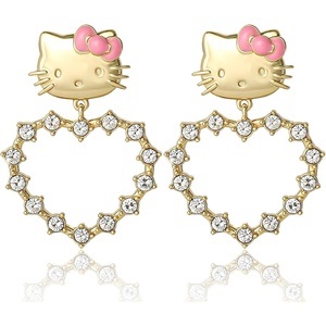 image:imageHello Kitty Earrings for Women with Pave Crystals Official License 18k Gold FlashPlated Hello Dangle or Hoop EarringsHello Kitty Yellow Heart