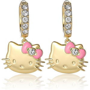 image:imageHello Kitty Earrings for Women with Pave Crystals Official License 18k Gold FlashPlated Hello Dangle or Hoop EarringsHello Kitty Yellow Hoop