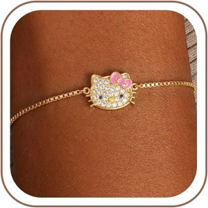 image:imageHello Kitty Gold Lariat Bracelets for Women  Officially Licensed Sanrio Jewelry with CZ Pearls amp Pendant StylesPink Bow