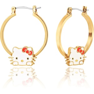 image:imageHello Kitty Hoop Earrings for Women Official License Gold Tone FlashPlated and Enamel Sanrio Earrings