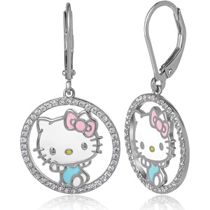 image:imageHello Kitty Jewelry Drop Earrings for Women Official License Sterling Silver and Cubic Zirconia Hello Kitty Earrings