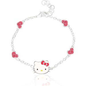 image:imageHello Kitty Sanrio Womens Bracelets  Silver FlashPlated Jewelry with Heart Pendants and Zirconia AccentsHearts