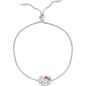 image:imageHello Kitty Sanrio Womens Bracelets  Silver FlashPlated Jewelry with Heart Pendants and Zirconia AccentsRed Bow