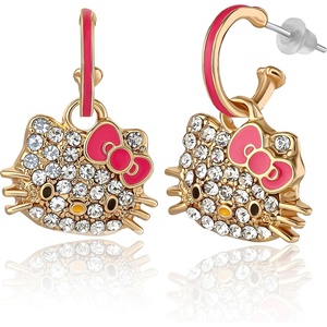image:imagePave Crystal Hello Kitty Earrings for Women Official License Gold Tone and Enamel Dangle or Stud Earrings Sanrio JewelryPink Hoop