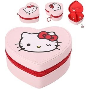 image:imageSALLY ROSE Sanrio Hello Kitty Travel Jewelry Case Official License HeartShaped Jewelry Storage Box with Zipper Mini Jewelry BoxPink Hello Kitty