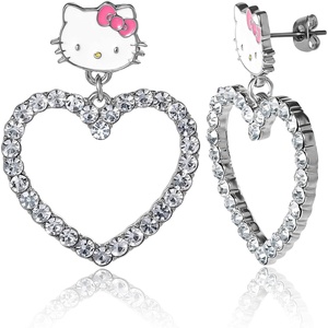 image:imageSanrio Hello Kitty Jewelry Dangle and Hoop Earrings for Women Fashion Hello Kitty Earrings with Crystals or Enamel PlatingHello Kitty Silver Heart