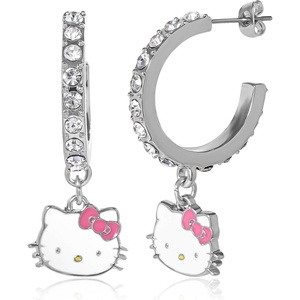 image:imageSanrio Hello Kitty Jewelry Dangle and Hoop Earrings for Women Fashion Hello Kitty Earrings with Crystals or Enamel PlatingHello Kitty Silver Hoop