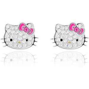 image:imageSanrio Hello Kitty Womens Clear Crystal Stud Earrings  Silver Plated Hello Kitty Earrings Officially Licensed