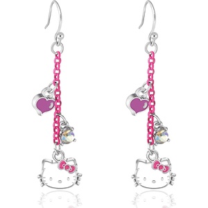 image:imageSanrio Hello Kitty Womens Dangle Earrings Official License  Fashion Jewelry Pink Coated Hello Kitty Earrings with Charms