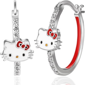 image:imageSanrio Hello Kitty Womens Hoop Earrings  Cubic Zirconia and Enamel Plated Hello Kitty Earrings Officially Licensed