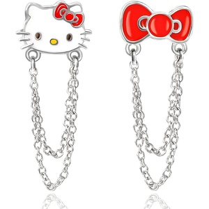 image:imageSanrio Hello Kitty Womens Hoop Earrings  Enamel and Silver Plated Hello Kitty Half Hoop Dangle Earrings Officially LicensedHK Red Bow