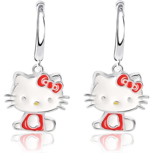 image:imageSanrio Hello Kitty Womens Hoop Earrings  Enamel and Silver Plated Hello Kitty Half Hoop Dangle Earrings Officially LicensedHK Silver