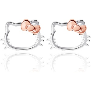 image:imageSanrio Hello Kitty Womens Stud Earrings  Sterling Silver Hello Kitty Earrings with Silhouette Design Officially Licensed