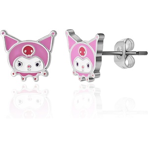 image:imageSanrio Hello Kitty amp My Melody Womens Stud Earrings Collection  Silver FlashPlated Enamel amp Crystal Designs Officially Licensed JewelryKuromi Purple