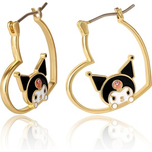 image:imageSanrio Hello Kitty and Friends Earring Collection  Yellow FlashPlated Heart Hoop and Crystal Earrings Featuring My Melody Kuromi and Hello Kitty Officially LicensedKuromi Heart Gold