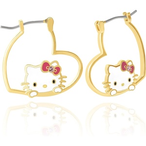 image:imageSanrio Hello Kitty and Friends Earring Collection  Yellow FlashPlated Heart Hoop and Crystal Earrings Featuring My Melody Kuromi and Hello Kitty Officially LicensedHello Kitty Gold