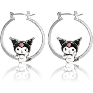 image:imageSanrio Hello Kitty and Friends Womens Hoop Earrings  Enamel Hello Kitty Kuromi My Melody Official License GiftsSilver Kuromi
