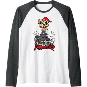 image:imageAggretsuko Metal Christmas Tree Raglan Baseball TeeDark Heather GreyWhite
