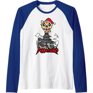 image:imageAggretsuko Metal Christmas Tree Raglan Baseball TeeRoyal BlueWhite
