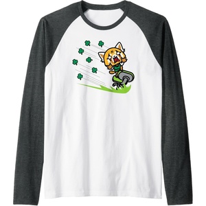 image:imageAggretsuko ShamROCK Saint Patricks Day Raglan Baseball TeeDark Heather GreyWhite