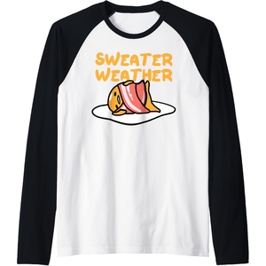 image:imageGudetama Sweater Weather Bacon Blanket Raglan Baseball TeeBlackWhite