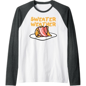 image:imageGudetama Sweater Weather Bacon Blanket Raglan Baseball TeeDark Heather GreyWhite