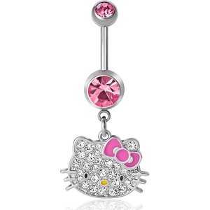 image:imageHello Kitty Belly Button Ring 14g Stainless Steel Kawaii Belly Button Piercing Jewelry Sanrio Official LicenseHello Kitty Pave Crystal Face
