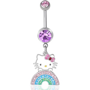 image:imageHello Kitty Belly Button Ring 14g Stainless Steel Kawaii Belly Button Piercing Jewelry Sanrio Official LicenseHello Kitty Rainbow