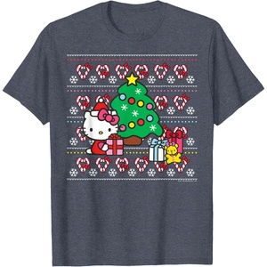 image:imageHello Kitty Candy Cane Christmas Sweater Tee Shirt TShirtHeather Blue