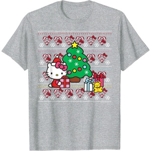 image:imageHello Kitty Candy Cane Christmas Sweater Tee Shirt TShirtHeather Grey