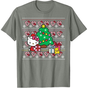 image:imageHello Kitty Candy Cane Christmas Sweater Tee Shirt TShirtOlive Heather