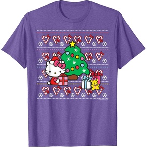 image:imageHello Kitty Candy Cane Christmas Sweater Tee Shirt TShirtPurple Heather