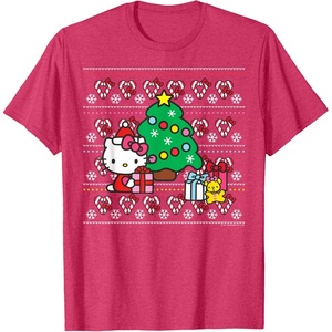 image:imageHello Kitty Candy Cane Christmas Sweater Tee Shirt TShirtRed Heather