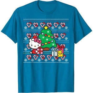 image:imageHello Kitty Candy Cane Christmas Sweater Tee Shirt TShirtSapphire Blue