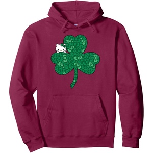 image:imageHello Kitty Clover amp Bows Saint Patricks Day Pullover HoodieBurgundy