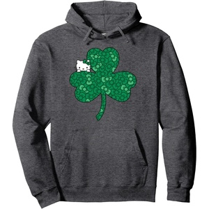 image:imageHello Kitty Clover amp Bows Saint Patricks Day Pullover HoodieDark Heather Grey