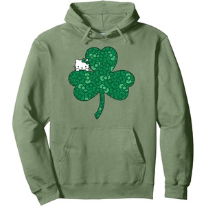image:imageHello Kitty Clover amp Bows Saint Patricks Day Pullover HoodieSage Green
