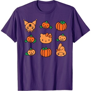 image:imageHello Kitty My Melody Kuromi Pumpkins Halloween TShirtPurple