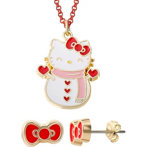 image:imageHello Kitty Necklace and Earrings Set  Officially Licensed Jewelry Collection in Snowman or Classic Bow StylesRed  Pink