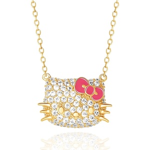 image:imageHello Kitty Sanrio Womens Cubic Zirconia Face Necklace 18 Official License Flash Plated Sterling Silver Necklace