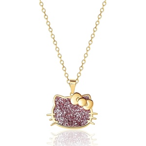 image:imageHello Kitty Sanrio Womens Pink Glitter Necklace 18  18kt Gold Flash Plated Sterling Silver Necklace Official License