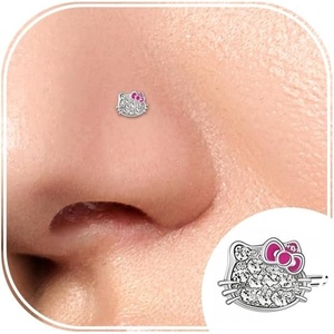 image:imageHello Kitty and Friends Sanrio Nose Stud 316L Stainless Steel LBend Nose Ring Kuromi My Melody Cinnamoroll Official LicenseHello Kitty Clear Crystal