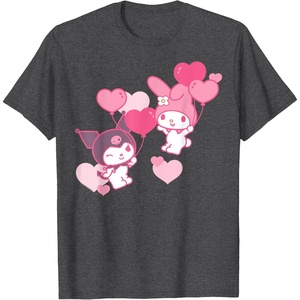 image:imageMy Melody and Kuromi Valentines Day Hearts Tee Shirt TShirtDark Heather Grey