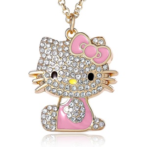 image:imageSALLY ROSE Hello Kitty Enamel and Pave Crystal Pendant Necklace Official License Gold or Silver Tone 163 Hello Kitty Necklace Sanrio GiftsPink