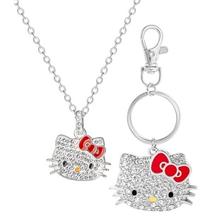 image:imageSALLY ROSE Hello Kitty Keychain and Necklace Set for Women Official License Crystal Pave Sanrio Pendant Necklace and Key Chain