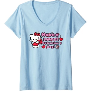 image:imageWomens Hello Kitty Have A Sweet Valentines Day VNeck TShirtBaby Blue