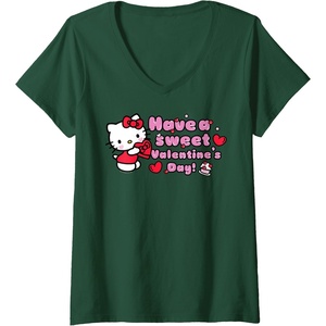 image:imageWomens Hello Kitty Have A Sweet Valentines Day VNeck TShirtDark Green