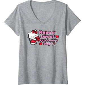 image:imageWomens Hello Kitty Have A Sweet Valentines Day VNeck TShirtHeather Grey