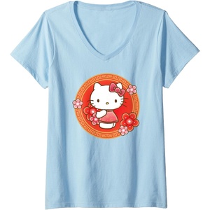 image:imageWomens Hello Kitty Lunar New Year Flowers VNeck TShirtBaby Blue