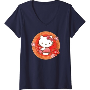 image:imageWomens Hello Kitty Lunar New Year Flowers VNeck TShirtNavy Blue